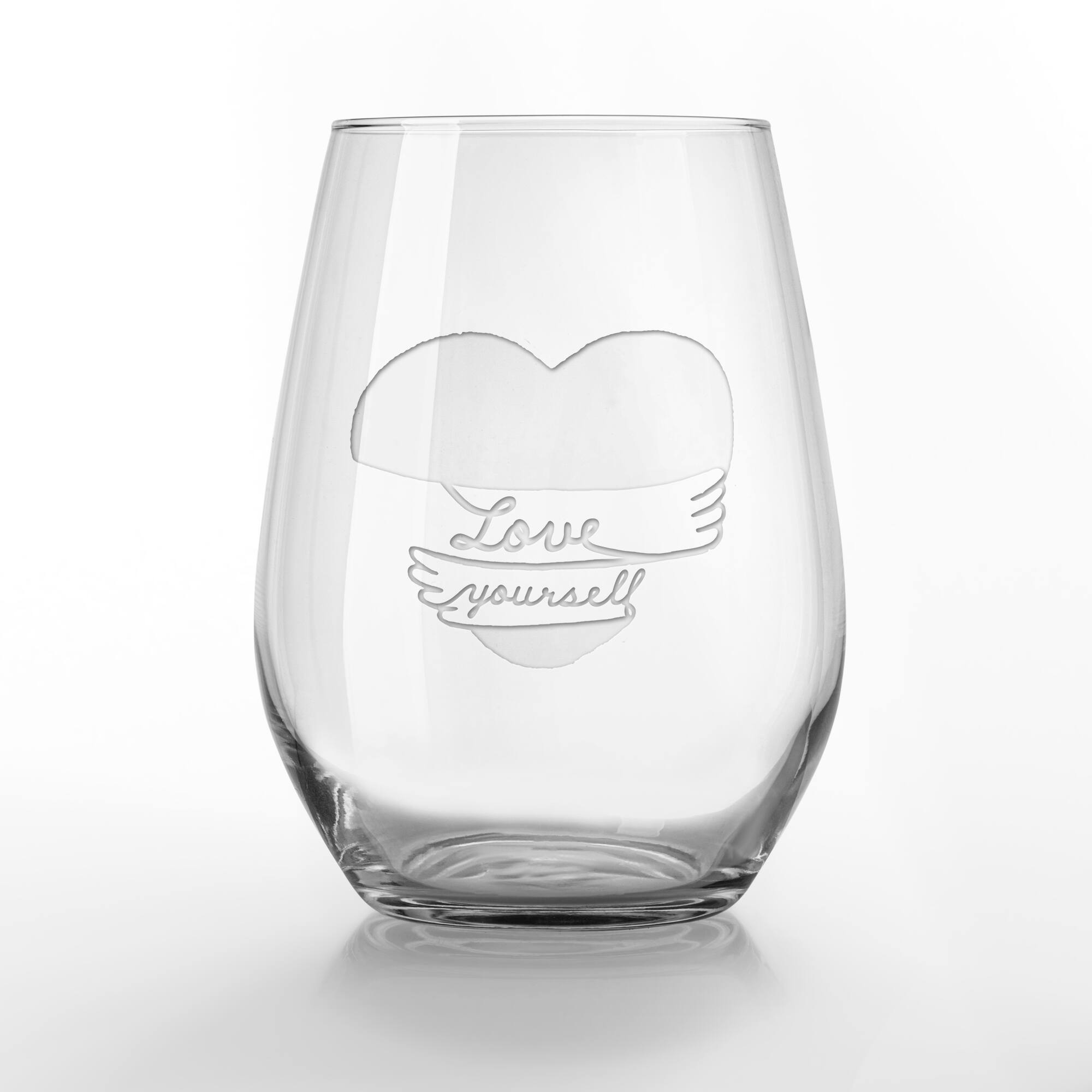 15oz. Love Yourself Heart Hug Engraved Stemless Wine Glass
